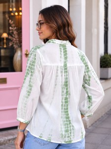 เสื้อเชิ้ตผู้หญิงแบบมีกระดุมลายมัดย้อมทรงหลวมแขนสามส่วนผ้าฝ้ายเสื้อลำลองฤดูใบไม้ผลิฤดูร้อน - Product Image 3