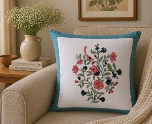 Hand <b>Block</b> Duck Cotton Cushion Cover Floral Bird Print Decorative Sofa Pillow Cover for Living Room Home Decor - Product Image 1