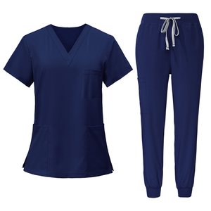 Ensemble de blouses médicales pour femmes, haut à col en V avec poches et pantalon à cordon, uniformes d'hôpital, tissu tissé en coton et polyester - Product Image 5