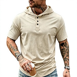Men's Hooded Henley T Shirt Short Sleeve Casual Pullover Hooded Polo Tee for Summer Streetwear - Product Image 3