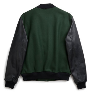 Chaqueta Varsity para Hombre en Verde y Negro con Bloques de Color, Cuello Camisero, Cierre de Botones, Estilo Casual para Otoño - Product Image 2