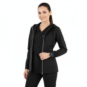 Blouse médicale pour femme, uniforme d'infirmière, veste à capuche entièrement zippée, tenue de travail pour médecin d'hôpital, tissu extensible, poches, blouses médicales - Product Image 4