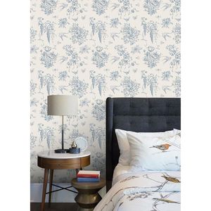 Carta da Parati Floreale Vintage Bianco Crema 43x300 cm, Carta Adesiva Floreale Blu 43x300 cm, Carta da Parati Blu Adesiva - Product Image 3