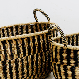 Seagrass <b>Storage</b> <b>Baskets</b> Set of 3 <b>Rectangular</b> Bohemian Style Woven <b>Baskets</b> with Handles for Home Organization Living Room Decor - Product Image 3