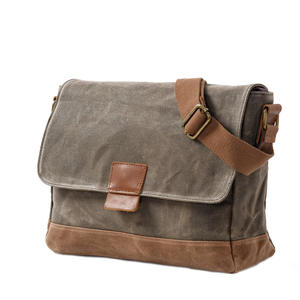 Bolso Bandolera para Hombre, Estilo Casual y Simple, Impermeable, de Lona Encerada y Cuero Vacuno - Product Image 2