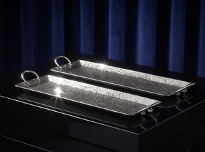 Plateau en argent texturé de style minimaliste contemporain, objet sculptural d'art, ensemble de vaisselle pour la cuisine et la salle à manger - Product Image 2