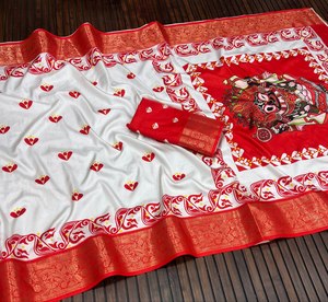 Durga Pooja Special Banarasi Indian Designer <b>Saree</b> Collection Premium Traditional Ethnic Pure Lichi Silk Wedding & Party Wear - Product Image 4