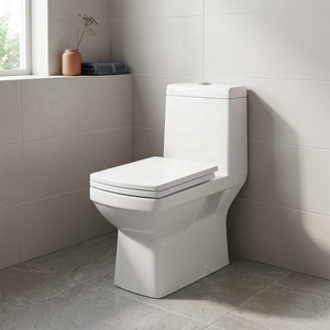 Ensemble WC monobloc moderne en céramique à chasse d'eau double siphonique, avec siphon en P et siphon en S, pour salle de bain - Product Image 1