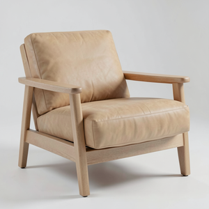 Fauteuil de salon en cuir de vachette véritable de haute qualité, structure en bois naturel, mobilier moderne pour salon, meubles d'intérieur pour salon - Product Image 1