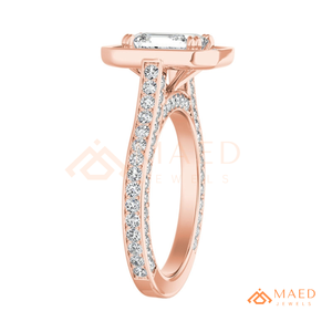Anillo de compromiso de oro rosa con halo de moissanita de corte esmeralda, joyería vintage para mujer, regalo de aniversario - Product Image 6