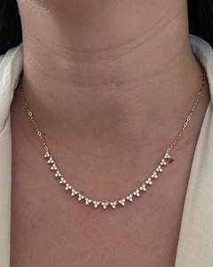 Collier ras du cou en or 14 carats avec 3 diamants de laboratoire ronds de 1,60 ct, chaîne maille trombone, 15 pouces, pour superposition, vente en gros, fabricant - Product Image 1