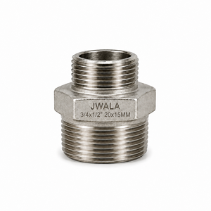 Raccord de tuyauterie industriel fileté 3/4x1/2 pouce 20x15mm en acier inoxydable, raccord réducteur hexagonal robuste pour utilisation industrielle - Product Image 1