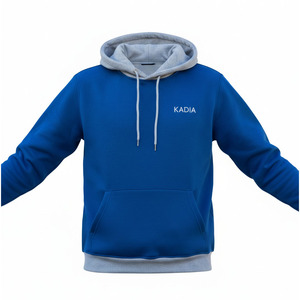 Sweat à capuche pour homme en coton 100% de qualité supérieure, imprimé personnalisé, logo brodé sur le devant - Bleu royal et gris - Product Image 4