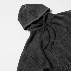 Oversized Cropped Hoodie Solid Color <b>Drop</b> Shoulder Full Sleeve Pullover Short Length Anti Pilling <b>Acid</b> Washed Hoodies - Product Image 3