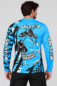 Custom <b>Motorcycle</b> Racing Jersey Long Sleeve Sublimation MX Motocross Off Road Riding Blue <b>Shirt</b> OEM Sportswear Manufacturer - Product Image 2