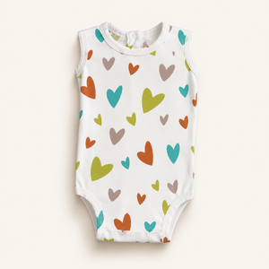 Breathable Soft Cotton Baby Tank | Multicolor Heart Print Sleeveless Snap Closure Comfortable Everyday Unisex Summer Interlock - Product Image 1
