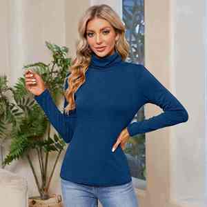 Camisetas de Cuello Alto para Mujer, 100% Algodón, Alta Calidad, Personalizadas, Ajustadas, de Manga Larga, Lisas y Elegantes - Product Image 2