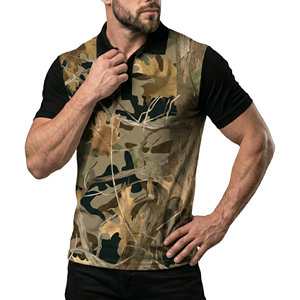 เสื้อโปโลลายพรางแบบถัก ปักโลโก้ OEM ตามสั่ง สำหรับผู้ชาย ลายพรางสองสี แขนสั้น ราคาส่งจากโรงงาน - Product Image 1