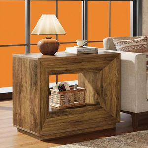 Mesa de Noche Rústica Marrón de 2 Niveles con Estante, Mesa Consola Grande para Dormitorio - Product Image 3