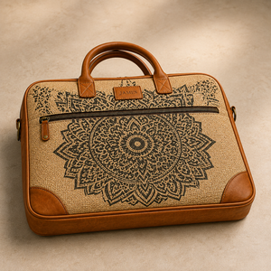 Sac à dos pour ordinateur portable en jute écologique et durable, imprimé mandala, fermeture éclair, grande capacité, doublure en toile, style bohème pour le bureau et l'université - Product Image 3