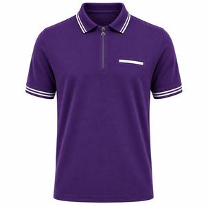 Chemise décontractée pour homme à manches courtes, tricotée, couleur unie personnalisable, avec fermeture éclair et poche à bordure blanche, qualité supérieure, ODM - Product Image 5