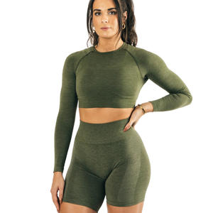 Conjuntos Deportivos de 3 Piezas para Mujer al por Mayor, Leggings de Gimnasio, Top Corto de Manga Larga sin Costuras, Traje de Yoga, Ropa Deportiva - Product Image 4