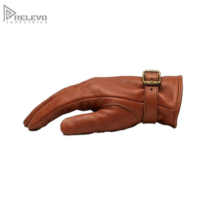 Guantes de Cuero Vacuno Genuino de Primera Calidad, Color Marrón Castaño, Correa de Muñeca Ajustable con Hebilla de Latón, Guantes para Conducir al Aire Libre - Product Image 3