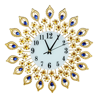 Jam Dinding Mid Century Modern Sunburst Emas Biru Logam Starburst Tanpa Suara Baterai Terpasang Dekorasi Ruang Tamu