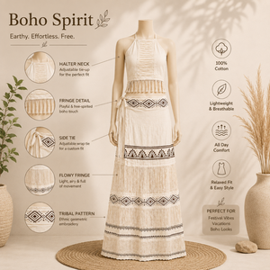 Ensemble coordonné pour femme, style bohème, en coton à franges, comprenant un crop top dos nu et un pantalon palazzo à jambes larges, à motifs géométriques tribaux, pour festival, resort, plage, été - Product Image 5