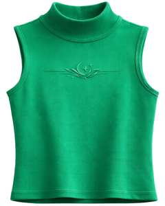 Camiseta sin mangas verde acanalada de cuello alto para mujer, personalizada con diseño en relieve de luna y estrella, sin mangas, de verano, fabricante personalizado - Product Image 1