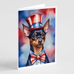 Pinscher en miniatura patriótico A7 tamaño 5x7 caprichoso Paquete de tarjetas de notas en blanco 8 con sobres para saludos - Product Image 1