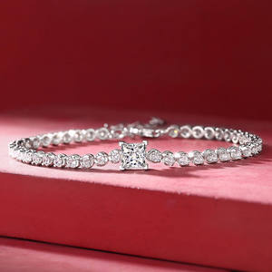 Silver Moissanite Tennis Bracelet Princess Cut & Round Brilliant Cut Solitaire Claw Set Unisex Bridal Anniversary <b>Gift</b> - Product Image 1