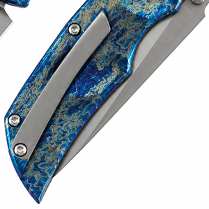Couteaux pliants à manche marbré bleu or avec lame à pointe tombante argentée, clip de poche en métal et verrouillage à bouton pour usage quotidien et extérieur - Product Image 5
