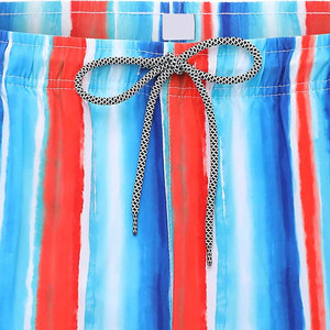 Men's Premium <b>Swim</b> <b>Shorts</b> | Blue & <b>White</b> Watercolor Stripe Quick-Dry Beach Trunks | Urban Summer Surf Wear Athletic Board <b>Shorts</b> - Product Image 5