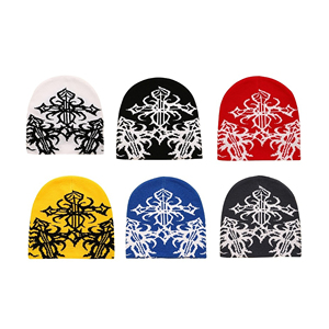 Bonnet tricoté personnalisé jaune avec croix, style gothique, streetwear, surdimensionné, hiver, unisexe, vente en gros - Product Image 1