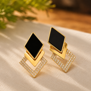 Pendientes de Oro Rosa con Piedras Preciosas Negras, Joyería para Mujer, Forma Redonda, Pendientes de Moissanita - Product Image 2