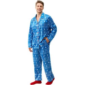 Set Pigiama Natalizio da Uomo in Raso di Seta Blu, Maglia a Maniche Lunghe e Pantaloni con Tasche, Taglia Adulto - Product Image 1