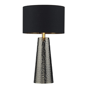 Stylish Brass Table Lamp With Black Fabric Drum Shade Geometric Base Design For Bedroom Decor E27 LED Light Source - Product Image 2
