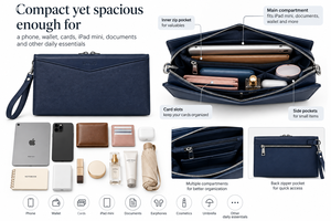 Maletín Ejecutivo de Cuero Genuino Azul Marino para Hombre de Beena, Gran Capacidad, Cierre de Cremallera, Decoración con Logotipo, para Trabajo y Viajes - Product Image 5