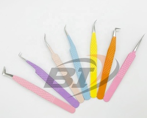 Pinzas de extensión de pestañas profesionales de alta calidad con recubrimiento en polvo personalizado, Punta puntiaguda de acero inoxidable con etiqueta privada - Product Image 5