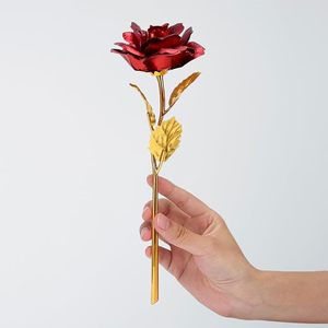Rosa Roja Artificial Chapada en Oro, Hecha a Mano, Regalo del Día de San Valentín para Novia, Novio, Esposo, Esposa, Aniversario - Product Image 1