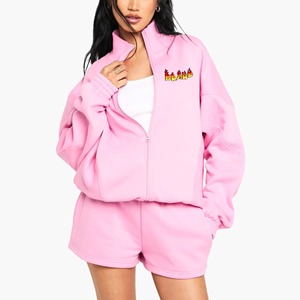 Custom Applique Embroidery <b>Rhinestone</b> Zip Hoodies and Short Set Acid Washed Streetwear Casual High Quality Sweat Suit for Men - Product Image 3