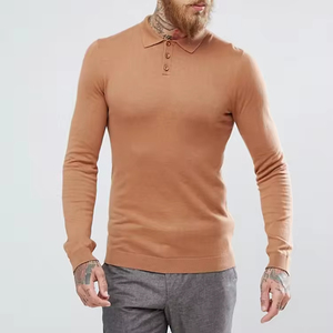 Polo homme sur mesure en toile unie, style trois boutons sur le devant, coupe moderne, manches longues, pour broderie de logo en gros - Product Image 1