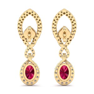 REYES ต่างหูห้อยประดับมอยซาไนต์เงินแท้ 925 สำหรับผู้หญิง รูปทรงวงรี 2.8 กะรัต พลอยทับทิม เครื่องประดับงานแต่งงานชั้นดี - Product Image 4