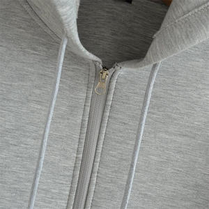 Vintage Pullover 100% Cotton Lightweight Streetwear Oversized Double-ended Zipper <b>Jackets</b> Blank Drop Shoulder Hoodie For Men - Product Image 5