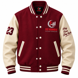 Veste universitaire pour homme Fly Humble en cuir PU marron crème avec logo brodé, décontractée, col rabattu, coupe classique, automne 2026 - Product Image 6