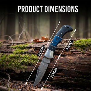Cuchillo Plegable Artesanal DIY de Acero de Damasco con Punta Recta, Mango de Madera y Funda de Cuero - Personalización OEM - Product Image 4