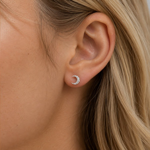 925 Sterling Silver Dainty Gold Crescent Moon Channel Setting <b>Fine</b> <b>Stud</b> <b>Earrings</b> - Product Image 6