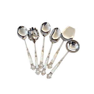 Ensemble de cuillères de service en acier inoxydable de luxe, élégantes, avec manche en nacre, couverts pour la maison, l'hôtel, les restaurants, ou comme cadeau. - Product Image 1