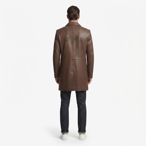 Manteau en cuir de mouton Nappa pour homme, marron vintage, coupe ajustée, étiquette personnalisée OEM - Product Image 2